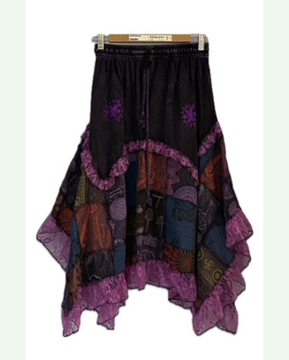 Midi Length Patchwork Cotton Skirt