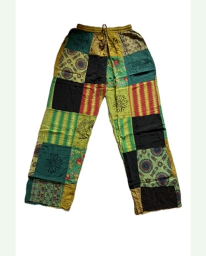 Patchwork Block Print Cotton Trousers