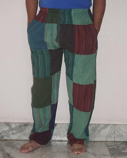 Stonewashed Patchwork Cotton Trousers