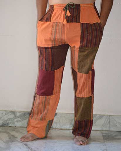 Stonewashed Patchwork Cotton Trousers