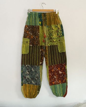 Stonewashed Patchwork Cotton Trousers