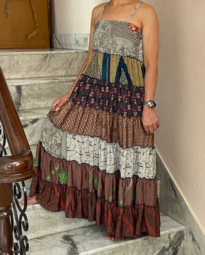 Silk Patch Long Strap Dress