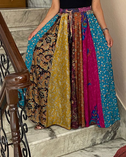 Long Patchwork Silk Skirts
