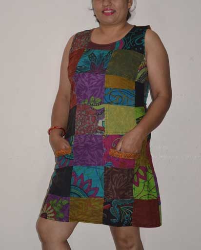 Stonewashed Patchwork Cotton Dresses